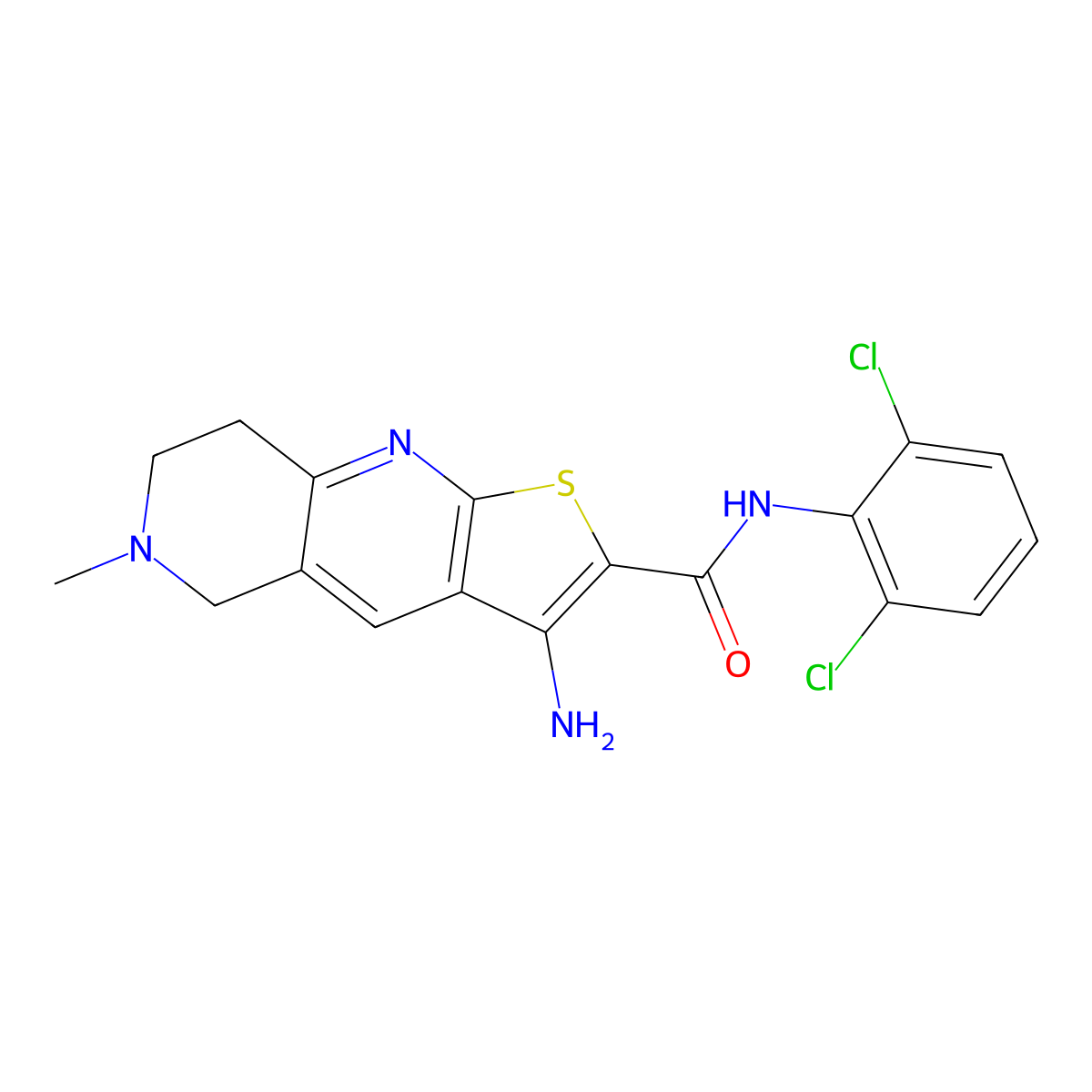 3-amino-N-(2,6-dichlorophenyl)-6-methyl-5,6,7,8-tetrahydrothieno[2,3-b][1,6]naphthyridine-2-carboxamide molecular structure, CAS 387831-32-5
