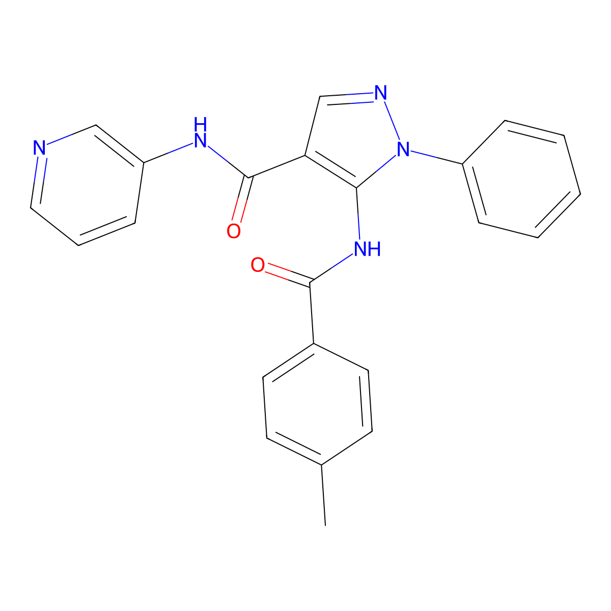 5-[(4-methylbenzoyl)amino]-1-phenyl-N-pyridin-3-ylpyrazole-4-carboxamide molecular structure, CAS 387832-67-9