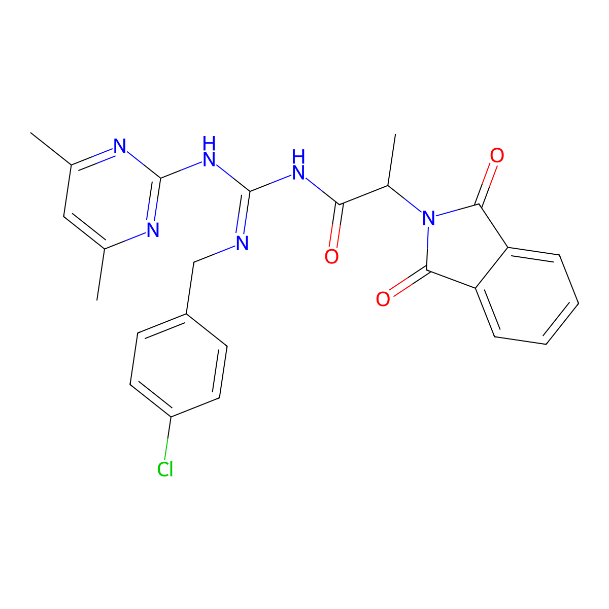 N-{(Z)-[(4-chlorobenzyl)amino][(4,6-dimethylpyrimidin-2-yl)amino]methylidene}-2-(1,3-dioxo-1,3-dihydro-2H-isoindol-2-yl)propanamide molecular structure, CAS 387833-97-8