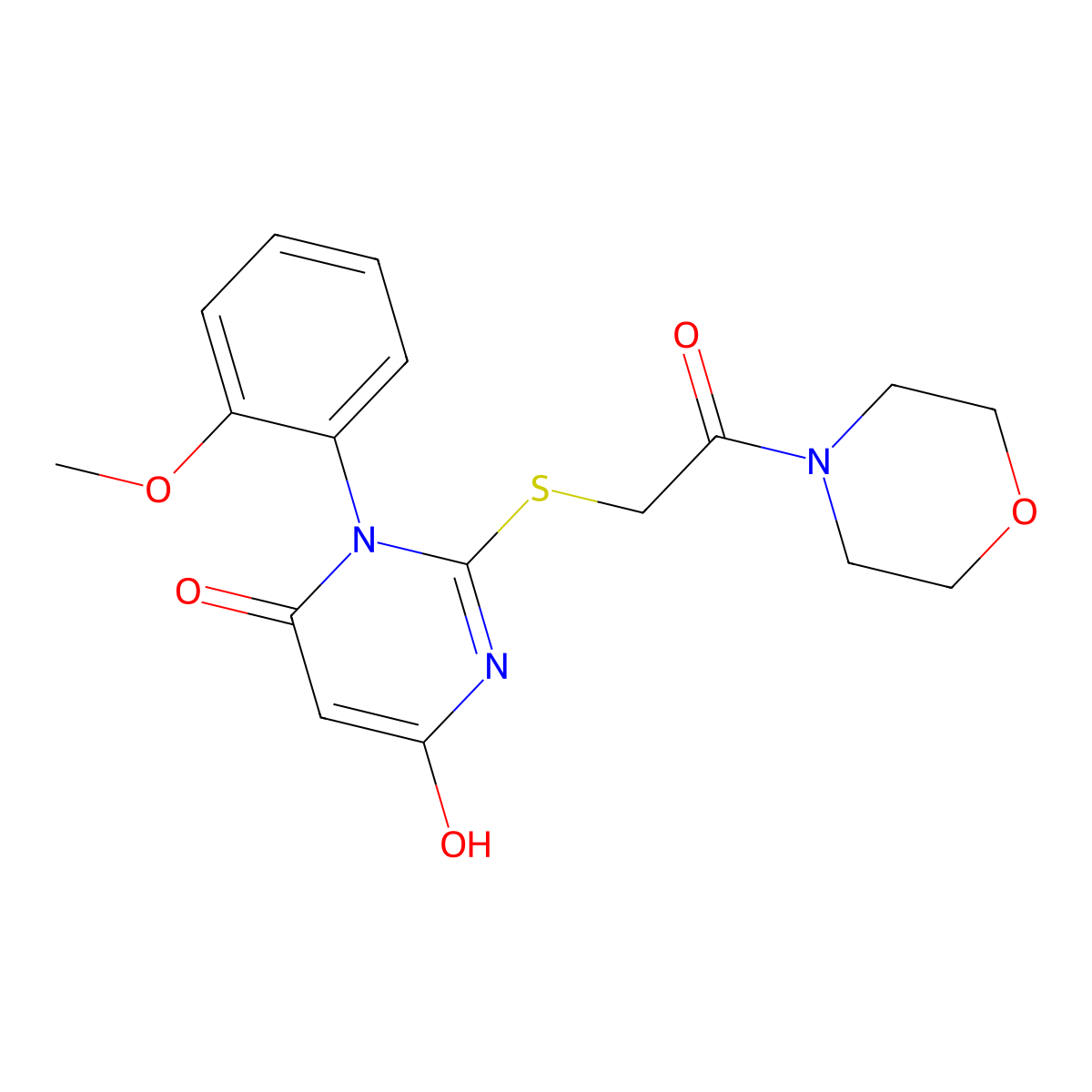 6-hydroxy-3-(2-methoxyphenyl)-2-{[2-(morpholin-4-yl)-2-oxoethyl]sulfanyl}pyrimidin-4(3H)-one molecular structure, CAS 387834-09-5