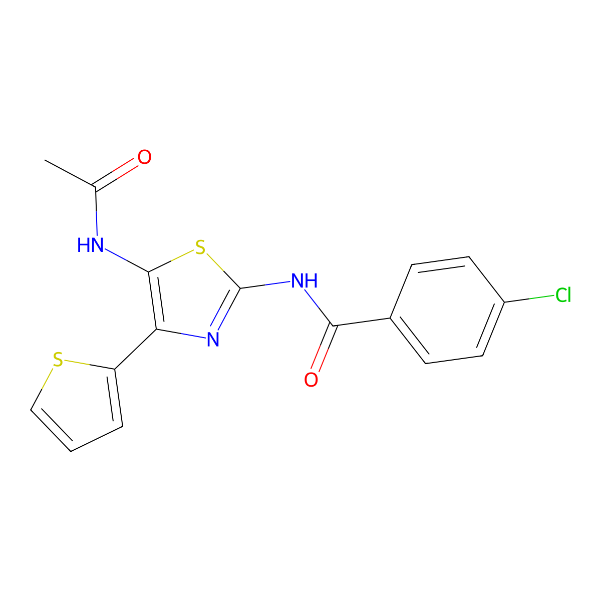 N-(5-Acetylamino-4-thiophen-2-yl-thiazol-2-yl)-4-chloro-benzamide molecular structure, CAS 387834-21-1
