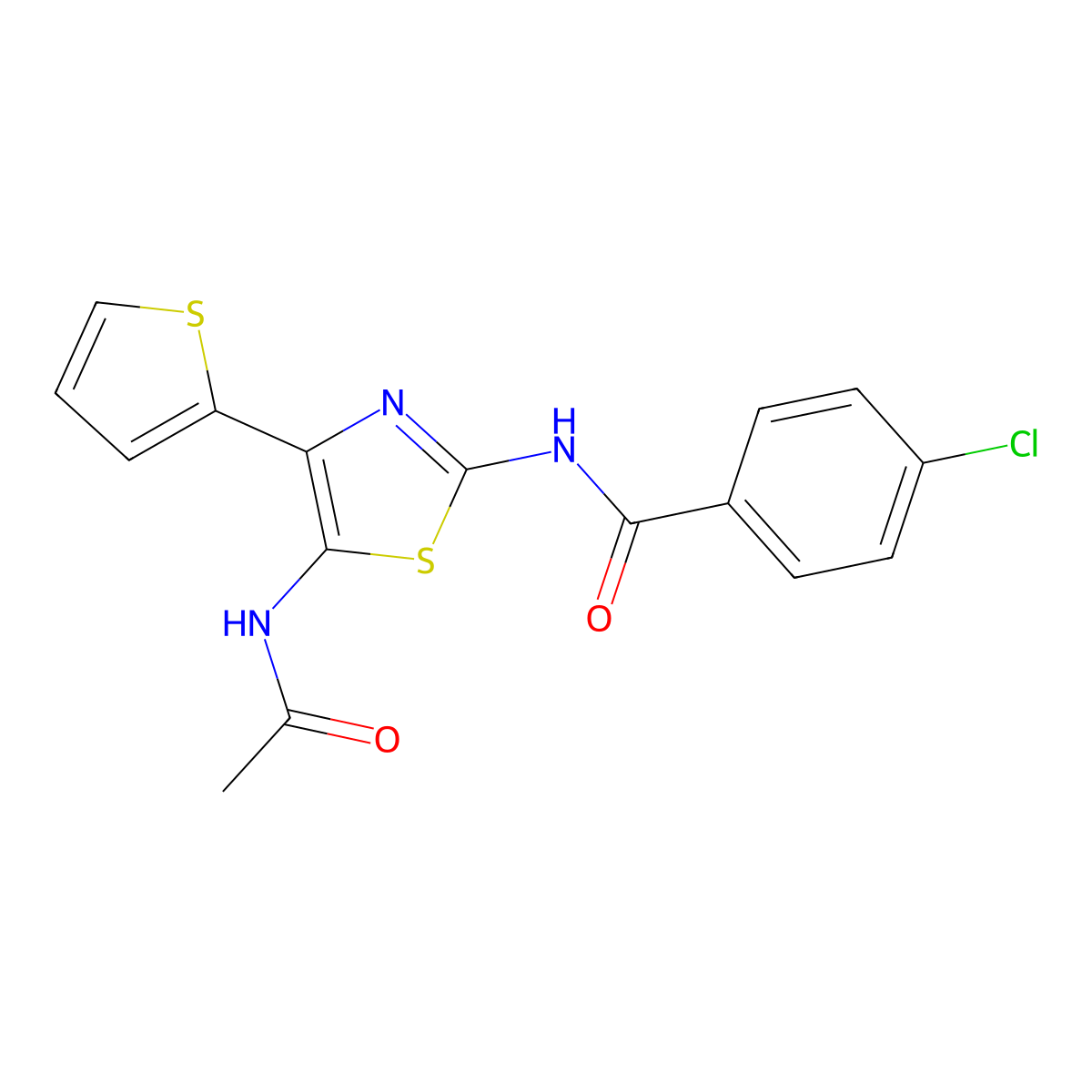 N-(5-Acetylamino-4-thiophen-2-yl-thiazol-2-yl)-4-chloro-benzamide molecular structure, CAS 387834-21-1
