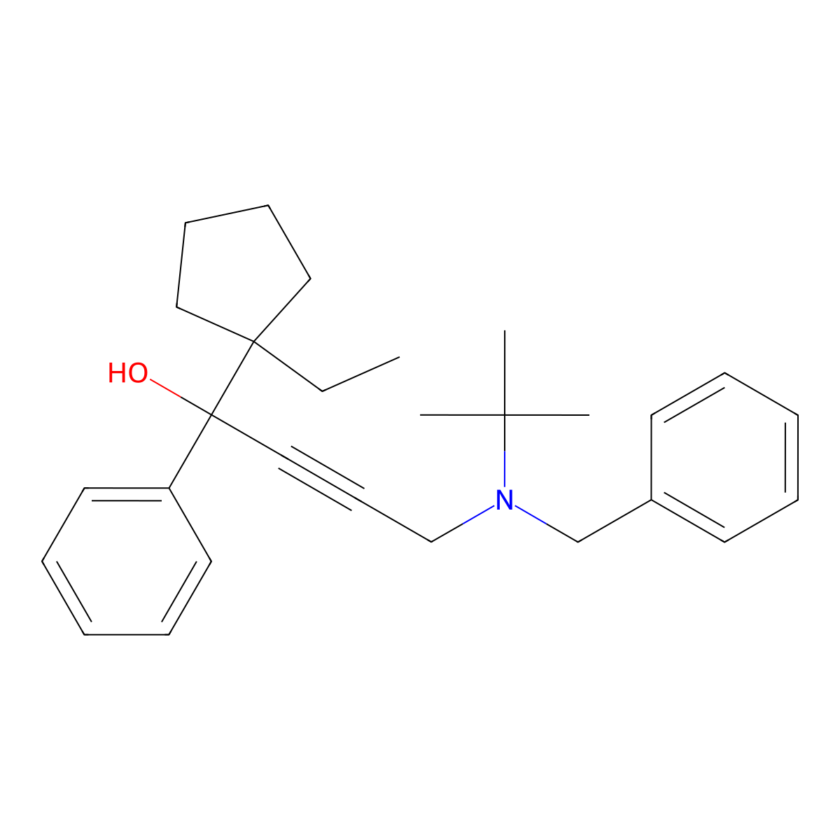 4-[Benzyl(tert-butyl)amino]-1-(1-ethylcyclopentyl)-1-phenylbut-2-yn-1-ol molecular structure, CAS 387834-52-8