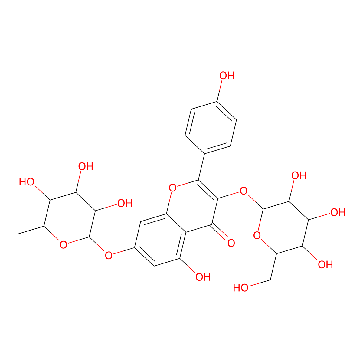 Kaempferol 3-O-Beta-D-Galactopyranosyl-7-O-Alpha-L-Rhamnopyranoside molecular structure, CAS 38784-79-1