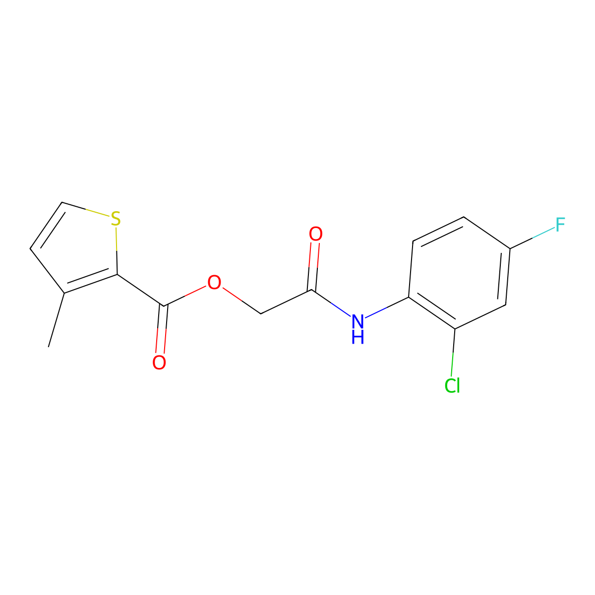 2-((2-Chloro-4-fluorophenyl)amino)-2-oxoethyl 3-methylthiophene-2-carboxylate molecular structure, CAS 387853-79-4