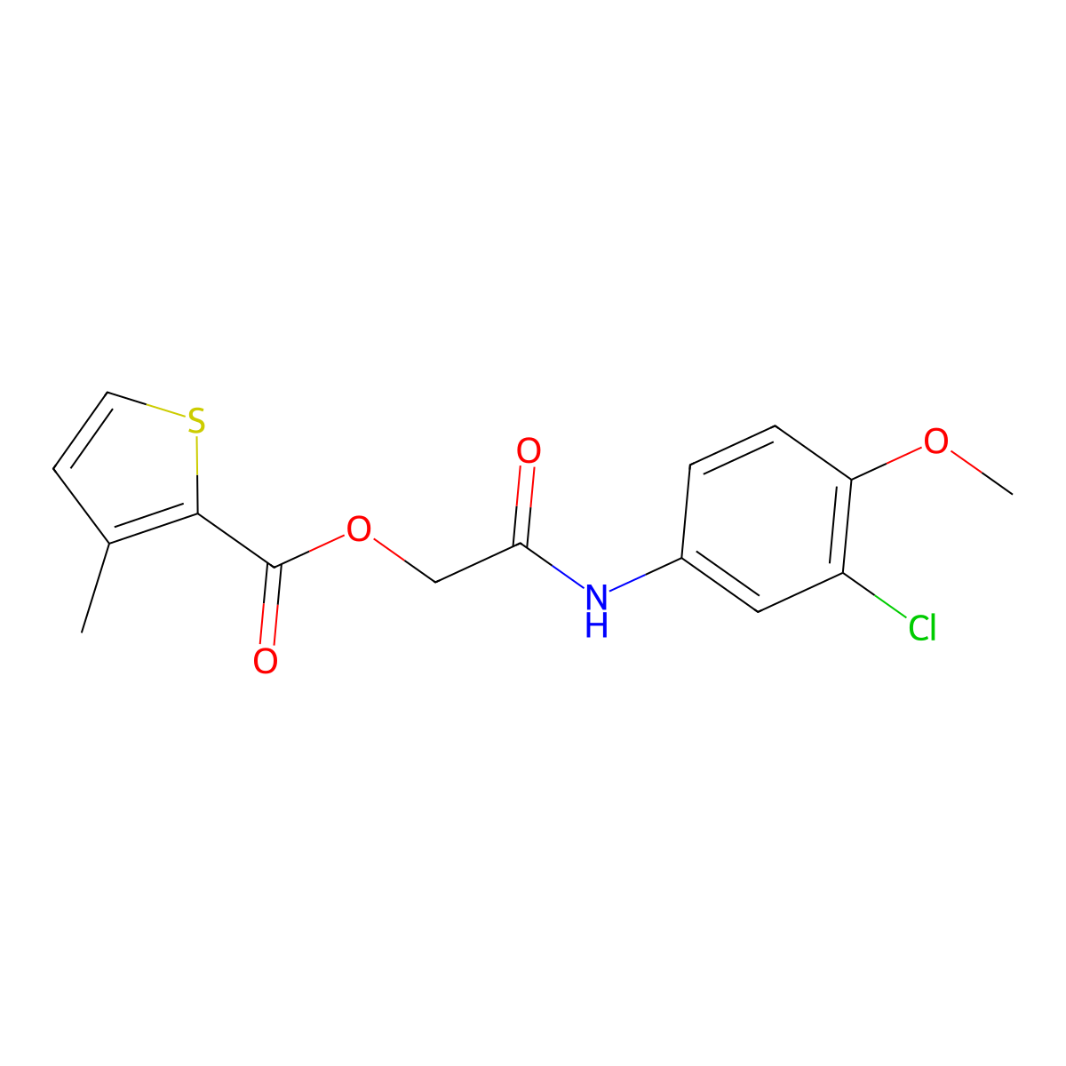 2-((3-Chloro-4-methoxyphenyl)amino)-2-oxoethyl 3-methylthiophene-2-carboxylate molecular structure, CAS 387853-87-4