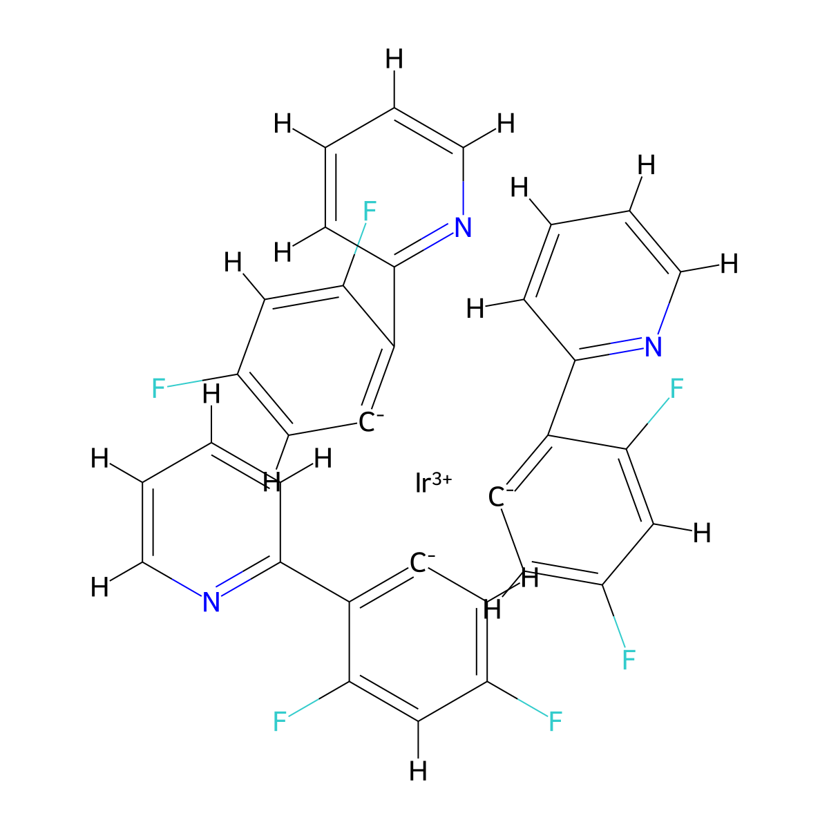 Tris[2-(2,4-difluorophenyl)pyridine]iridium(III) molecular structure, CAS 387859-70-3