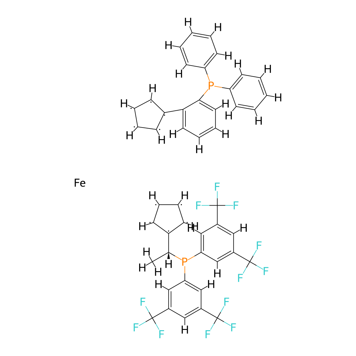 (1R)-1-[(1R)-1-[Bis[3,5-bis(trifluoromethyl)phenyl]phosphino]ethyl]-2-[2-(diphenylphosphino)phenyl]ferrocene molecular structure, CAS 387868-06-6