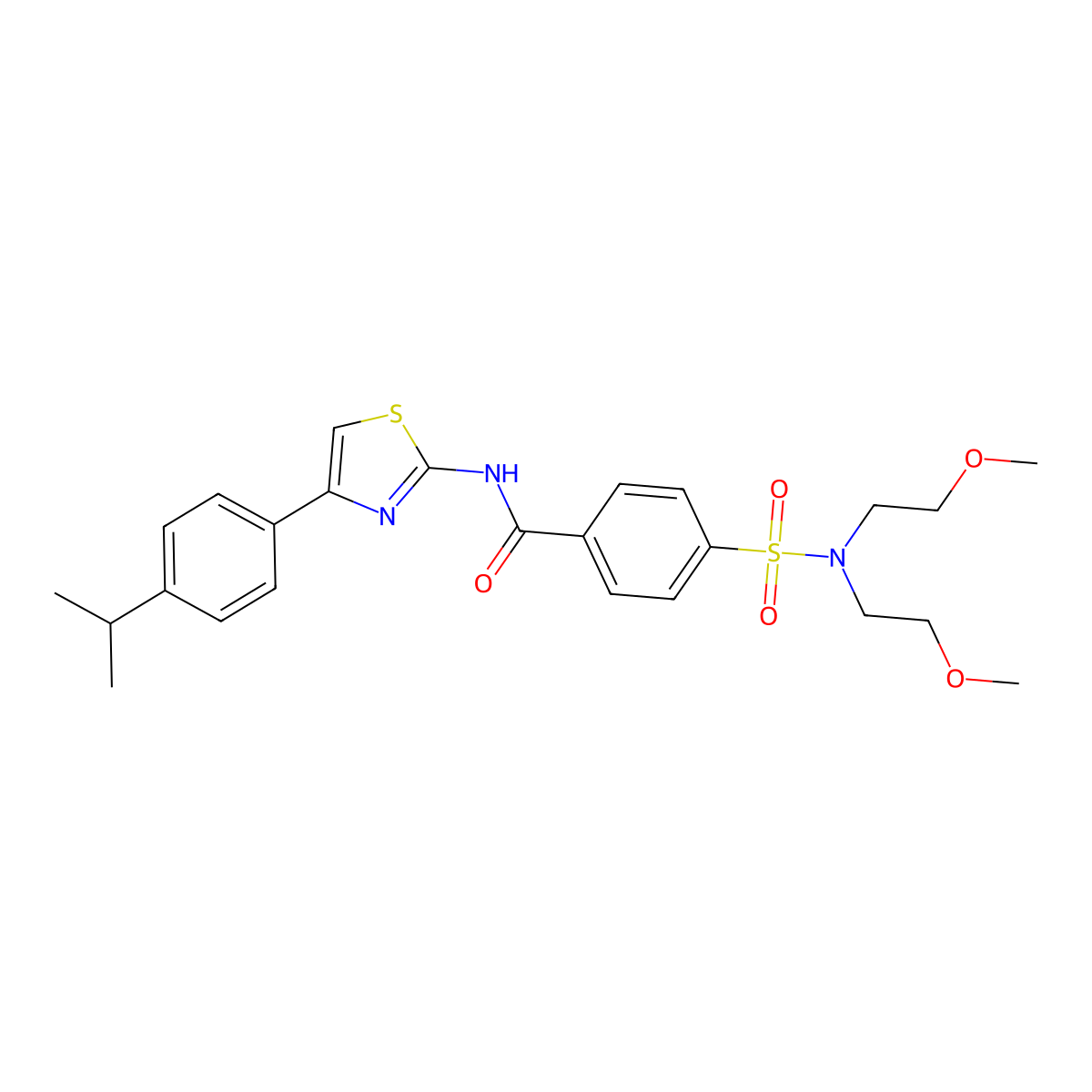 4-(N,N-bis(2-methoxyethyl)sulfamoyl)-N-(4-(4-isopropylphenyl)thiazol-2-yl)benzamide molecular structure, CAS 387883-48-9