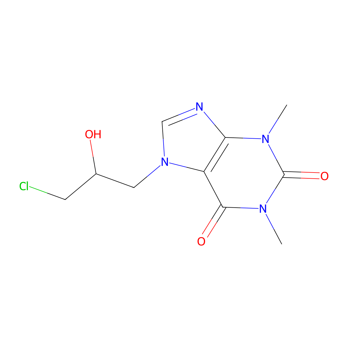 7-(3-chloro-2-hydroxypropyl)-1,3-dimethyl-3,7-dihydro-1H-purine-2,6-dione molecular structure, CAS 3880-32-8