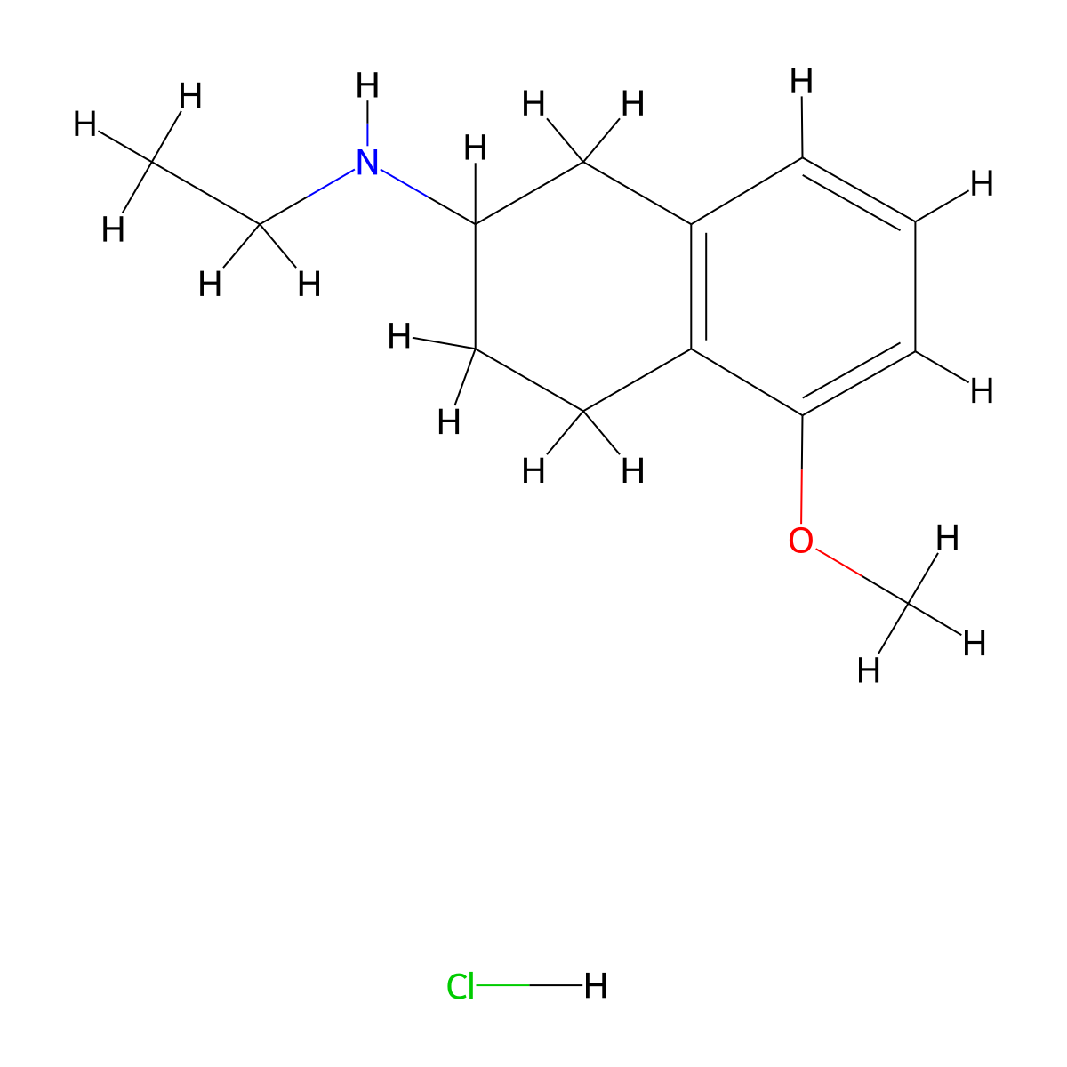 1,2,3,4 tetrahydro-5-Methoxy-N-ethyl 2-napthalenaMine HCl molecular structure, CAS 3880-82-8