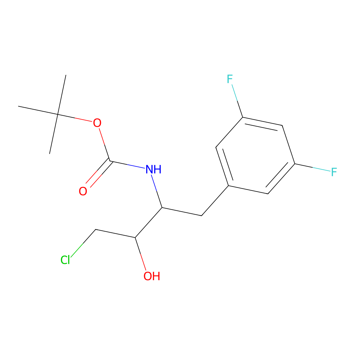 (1S,2S)-[3-Chloro-1-(3,5-difluoro-benzyl)-2-hydroxy-propyl]-carbamic acid tert-butyl ester molecular structure, CAS 388072-80-8