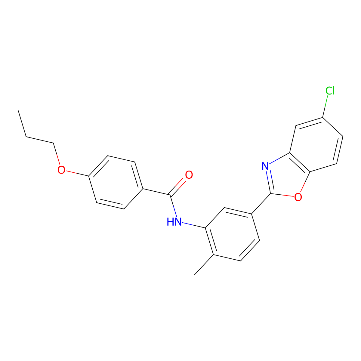 N-[5-(5-chloro-1,3-benzoxazol-2-yl)-2-methylphenyl]-4-propoxybenzamide molecular structure, CAS 388084-44-4