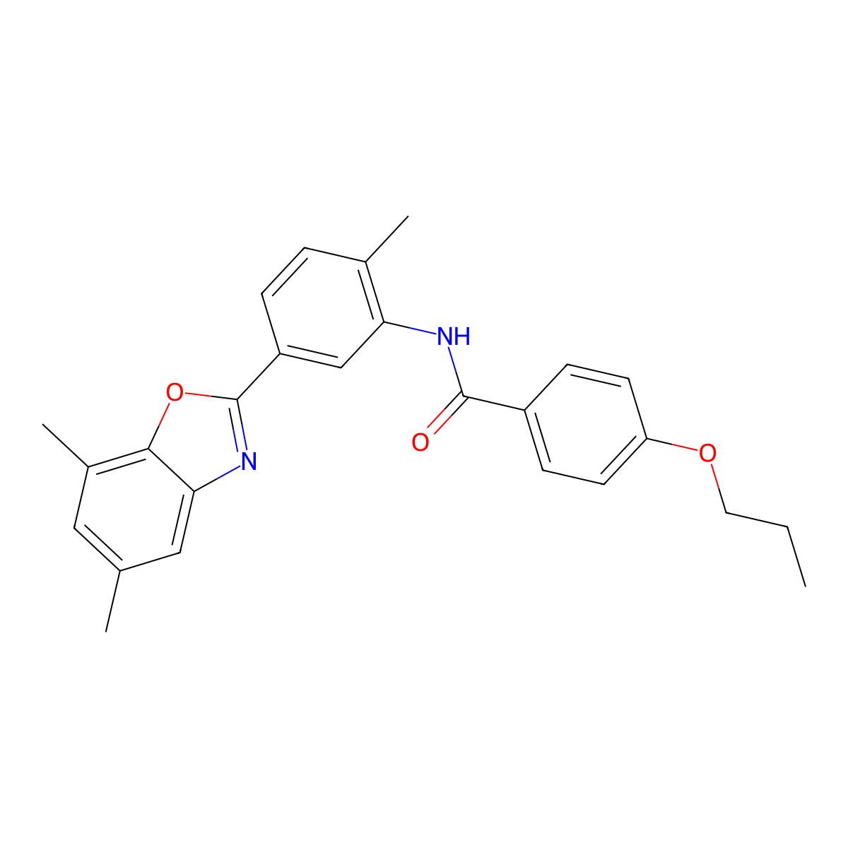 N-[5-(5,7-dimethyl-1,3-benzoxazol-2-yl)-2-methylphenyl]-4-propoxybenzamide molecular structure, CAS 388084-52-4