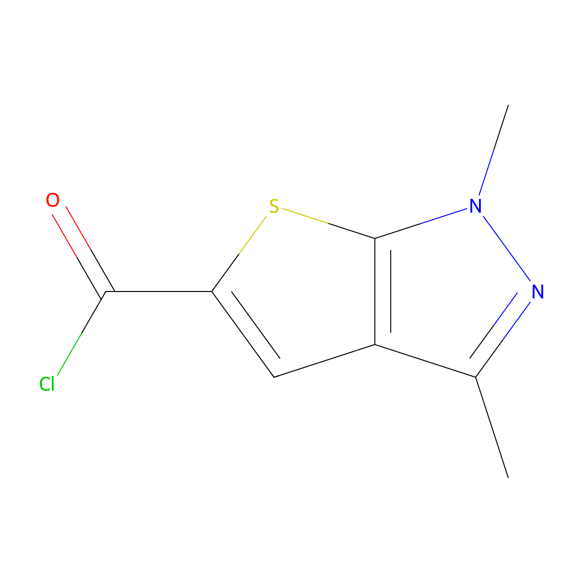 1,3-dimethyl-1H-thieno[2,3-c]pyrazole-5-carbonyl chloride molecular structure, CAS 388088-75-3