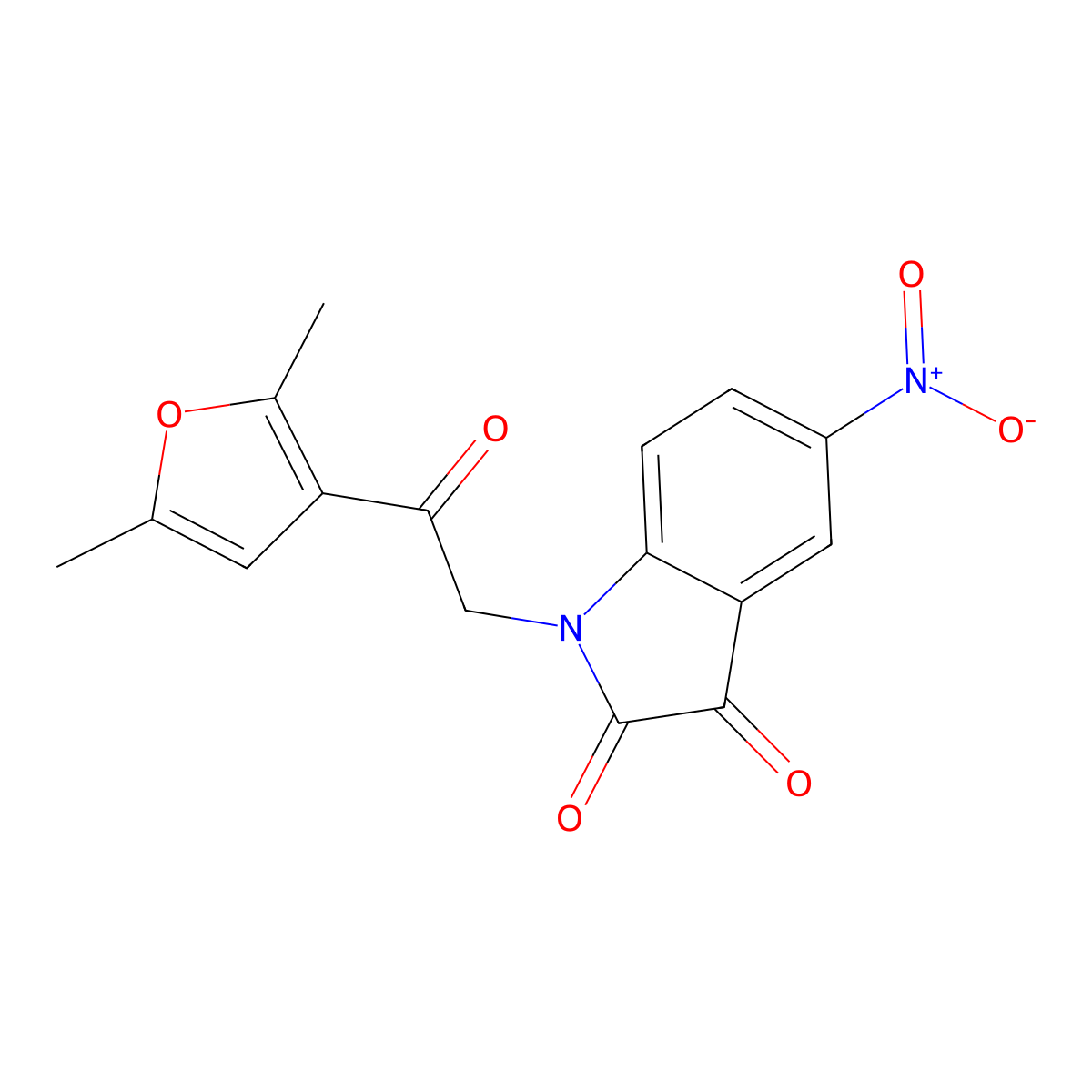 1-(2-(2,5-Dimethylfuran-3-yl)-2-oxoethyl)-5-nitroindoline-2,3-dione molecular structure, CAS 388093-44-5