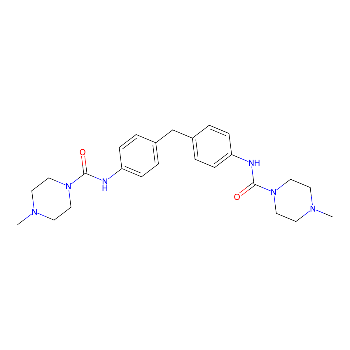 4-methyl-N-[4-[[4-[(4-methylpiperazine-1-carbonyl)amino]phenyl]methyl]phenyl]piperazine-1-carboxamide molecular structure, CAS 38818-26-7