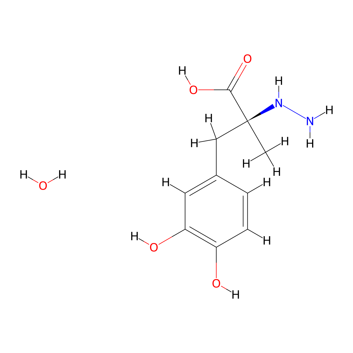Carbidopa monohydrate molecular structure, CAS 38821-49-7