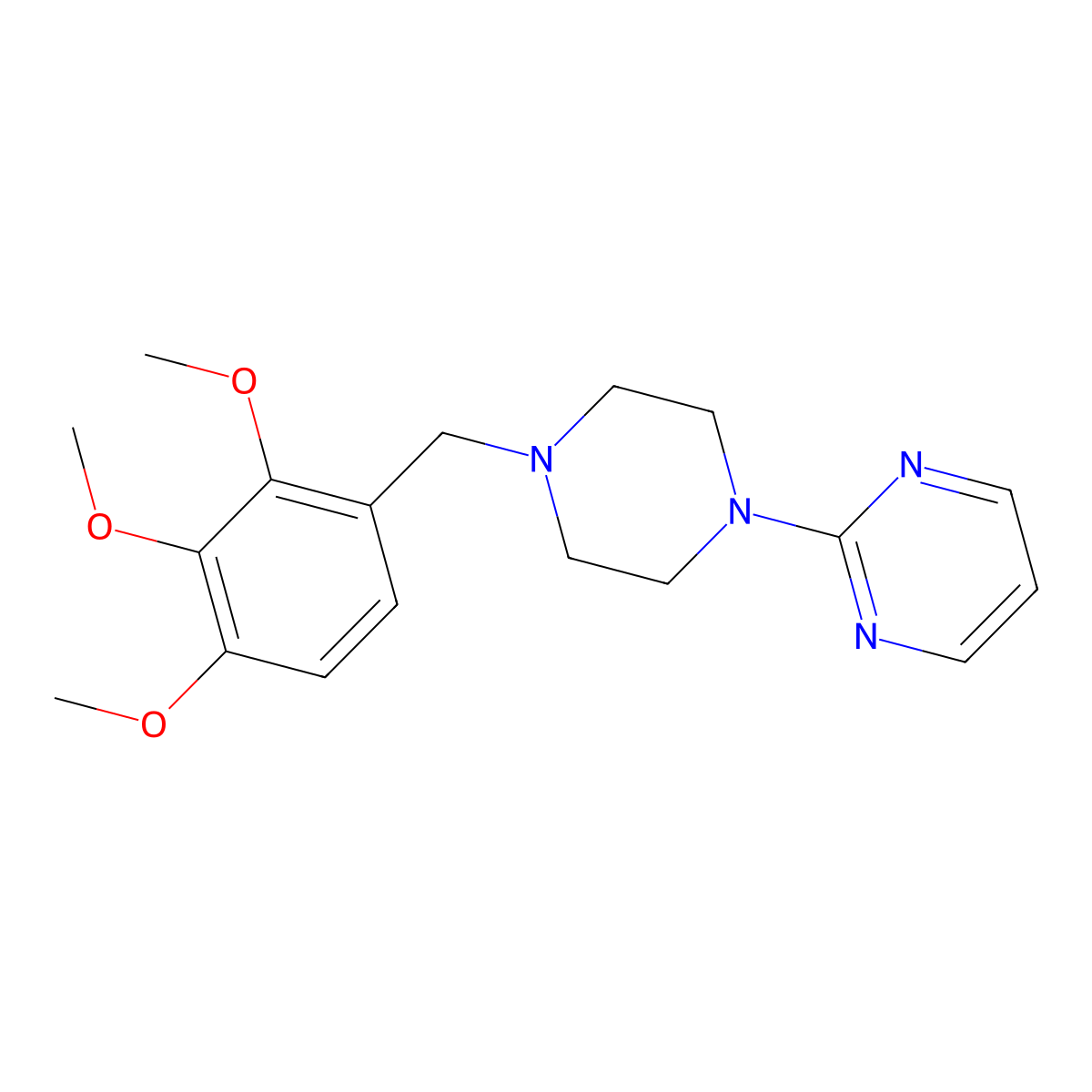 Pyrimidine, 2-(4-(2,3,4-trimethoxybenzyl)-1-piperazinyl)- molecular structure, CAS 3884-60-4