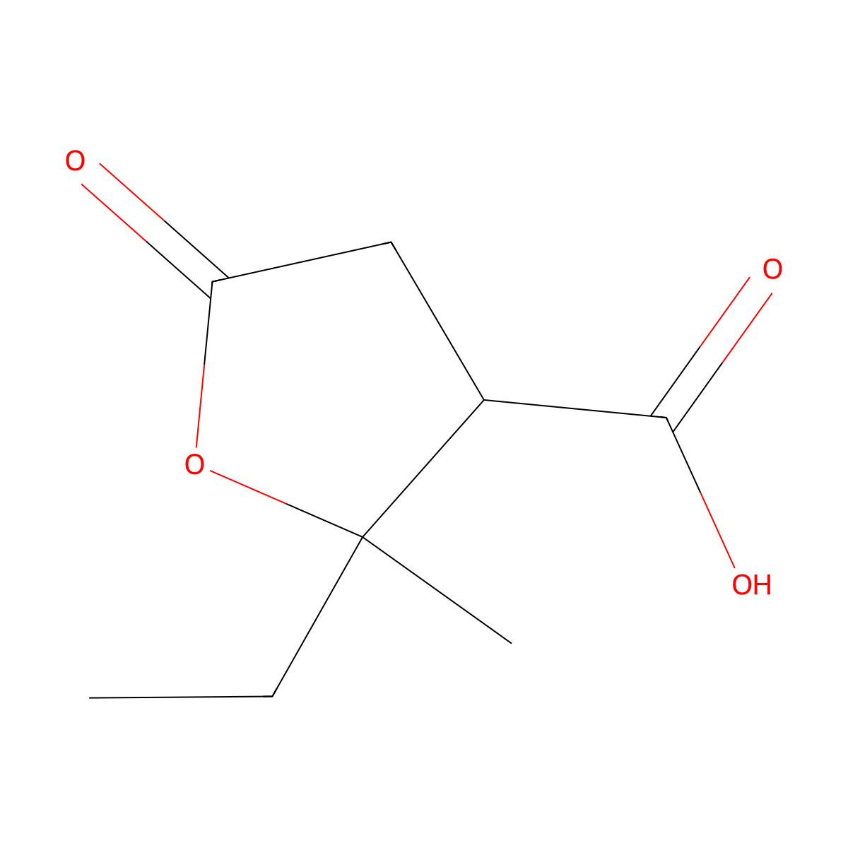 2-Ethyl-2-methyl-5-oxo-tetrahydro-furan-3-carboxylic acid molecular structure, CAS 38840-97-0