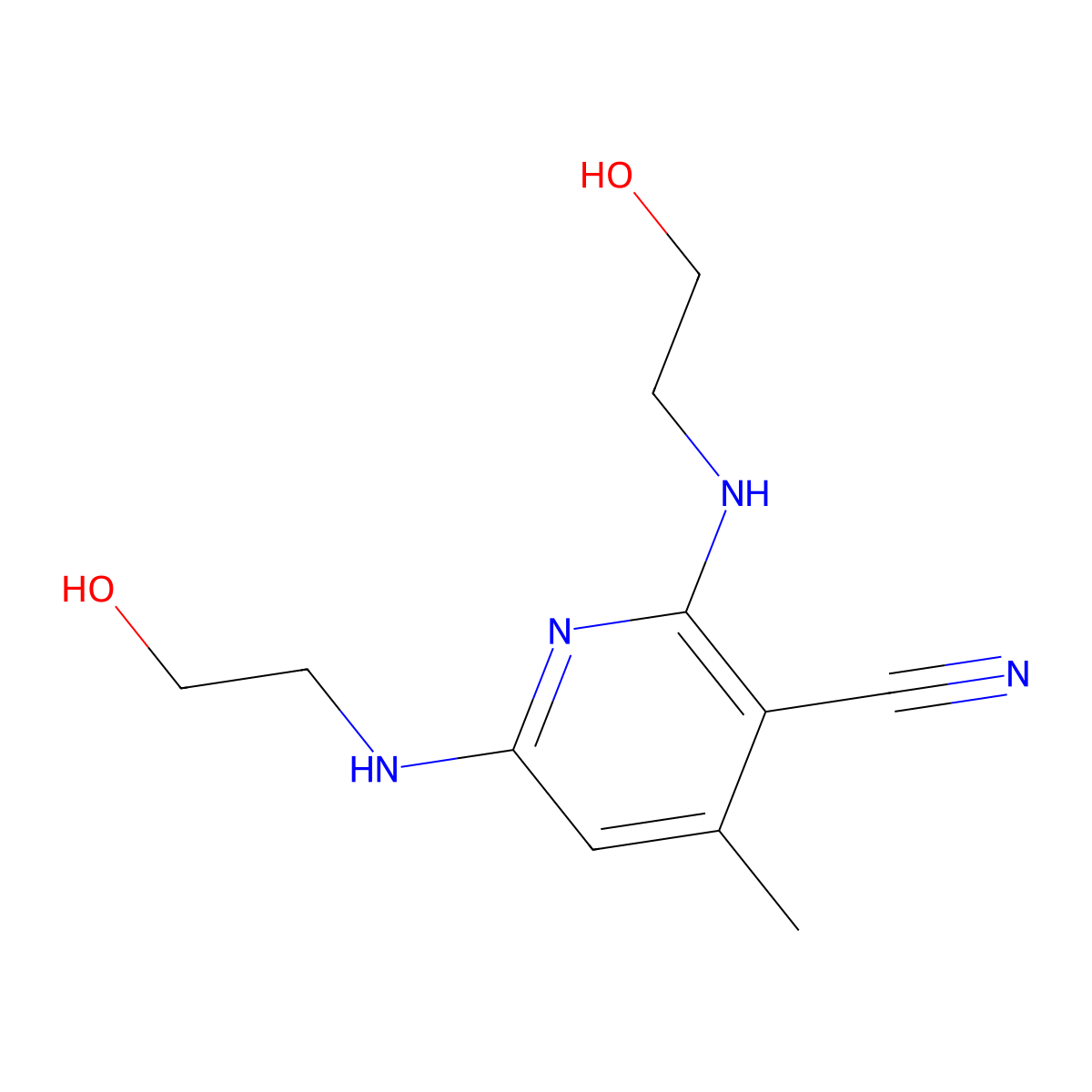 2,6-Bis((2-hydroxyethyl)amino)-4-methylnicotinonitrile molecular structure, CAS 38841-88-2