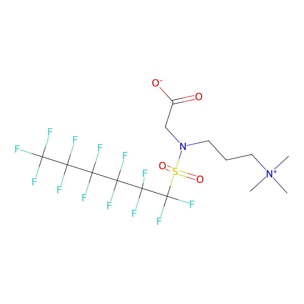 1-propanaminium, 3-((carboxymethyl)((1,1,2,2,3,3,4,4,5,5,6,6,6-tridecafluorohexyl)sulfonyl)amino)-n,n,n-trimethyl-, inner salt molecular structure, CAS 38850-52-1