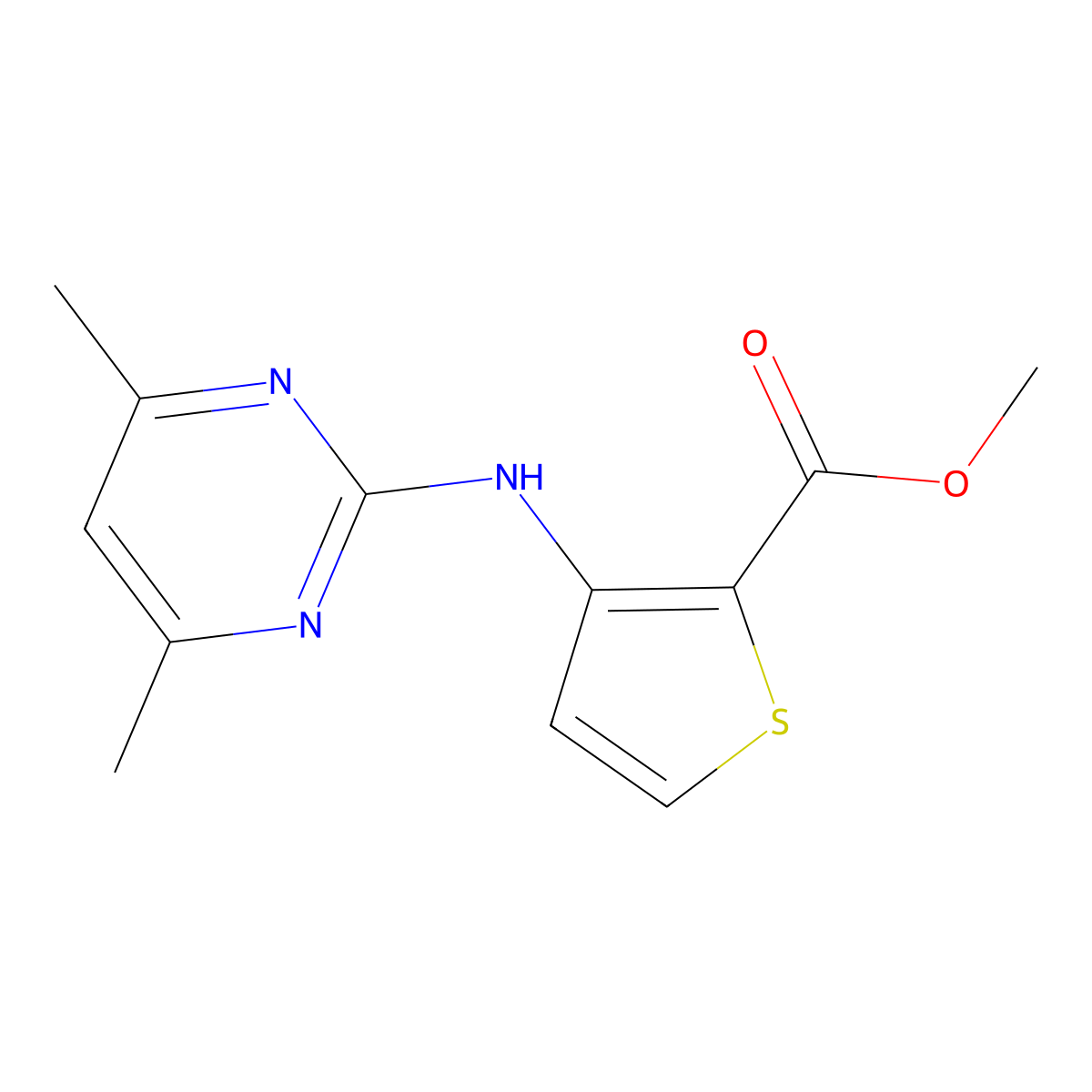 Methyl 3-[(4,6-dimethylpyrimidin-2-yl)amino]thiophene-2-carboxylate molecular structure, CAS 388565-75-1