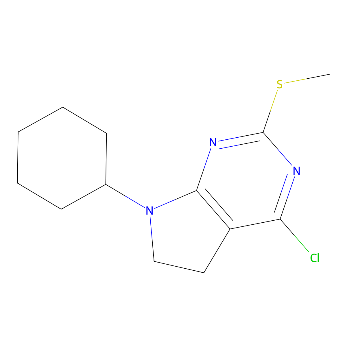 4-Chloro-7-cyclohexyl-6,7-dihydro-2-(methylthio)-(5H)-pyrrolo(2,3-d)pyrimidine molecular structure, CAS 388572-67-6