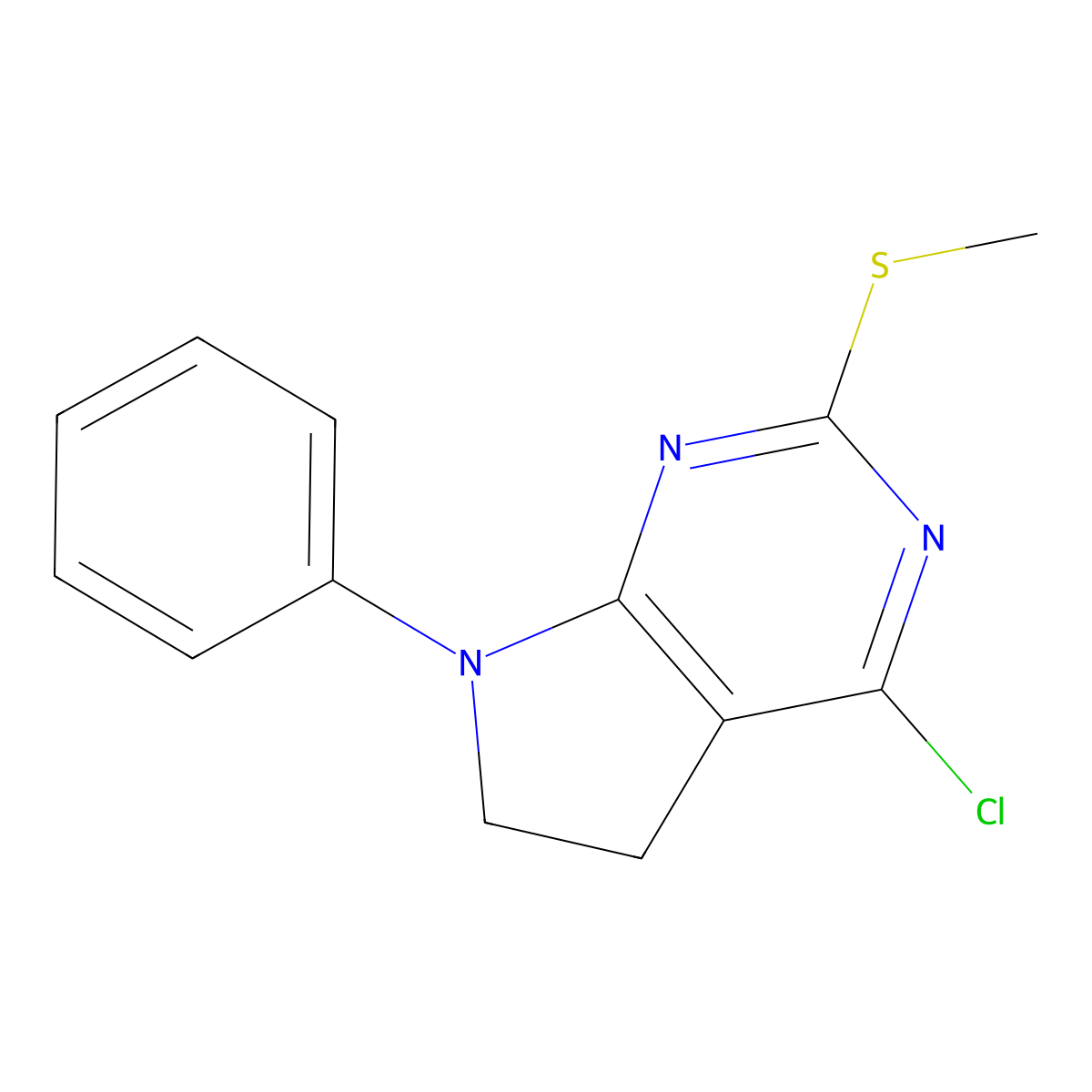 4-Chloro-6,7-dihydro-2-(methylthio)-7-phenyl-(5H)-pyrrolo[2,3-d]pyrimidine molecular structure, CAS 388572-68-7