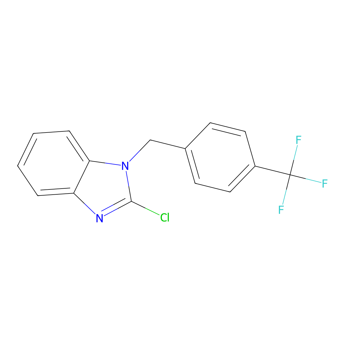 2-Chloro-1-(4-trifluoromethyl-benzyl)-1H-benzoimidazole molecular structure, CAS 388574-65-0