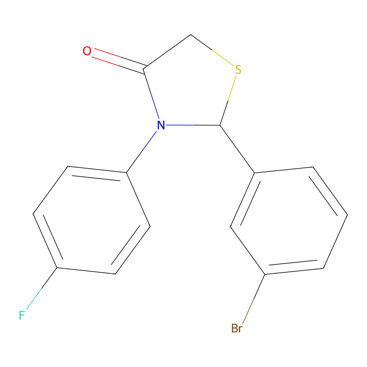 2-(3-Bromophenyl)-3-(4-fluorophenyl)-1,3-thiazolidin-4-one molecular structure, CAS 388590-05-4