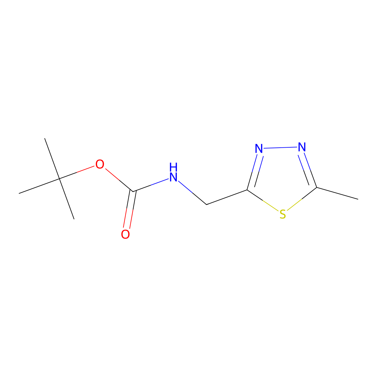 Tert-butyl ((5-methyl-1,3,4-thiadiazol-2-yl)methyl)carbamate molecular structure, CAS 388630-69-1