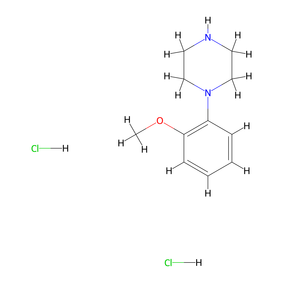 Piperazine, 1-(2-methoxyphenyl)-, hydrochloride (1:2) molecular structure, CAS 38869-49-7
