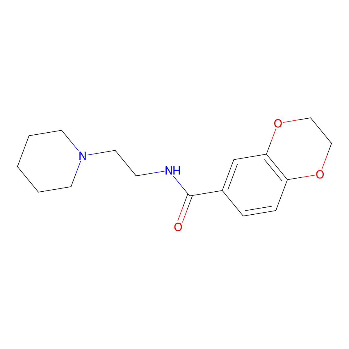 N-(2-piperidin-1-ylethyl)-2,3-dihydro-1,4-benzodioxine-6-carboxamide molecular structure, CAS 38871-38-4