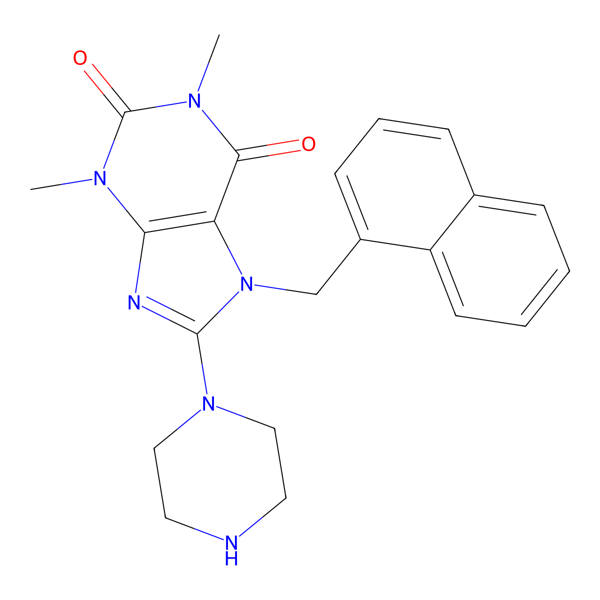 1,3-DI-ME-7-(1-Naphthylmethyl)-8-(1-piperazinyl)-3,7-dihydro-1H-purine-2,6-dione molecular structure, CAS 389060-08-6