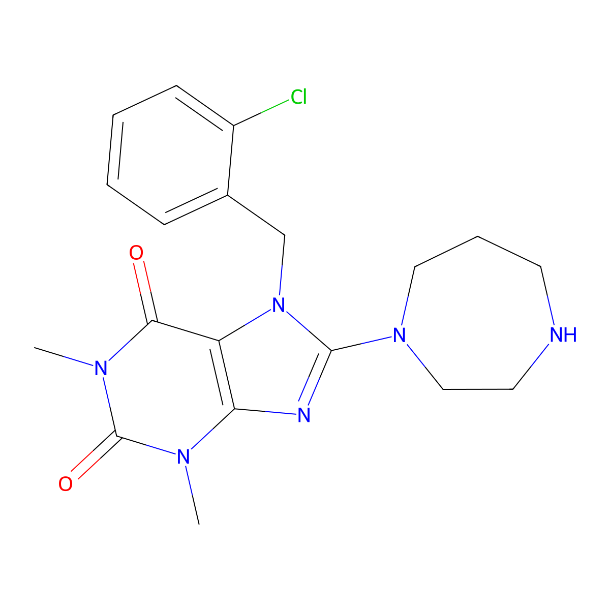 7-(2-chlorobenzyl)-8-(1,4-diazepan-1-yl)-1,3-dimethyl-3,7-dihydro-1H-purine-2,6-dione molecular structure, CAS 389060-29-1