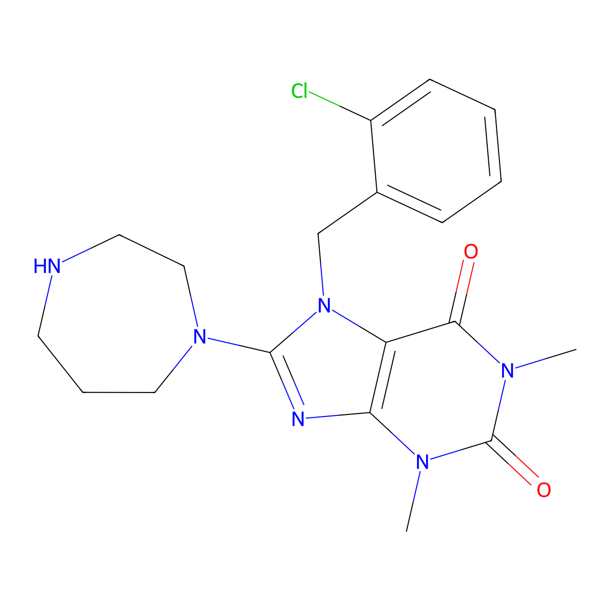 7-(2-chlorobenzyl)-8-(1,4-diazepan-1-yl)-1,3-dimethyl-3,7-dihydro-1H-purine-2,6-dione molecular structure, CAS 389060-29-1
