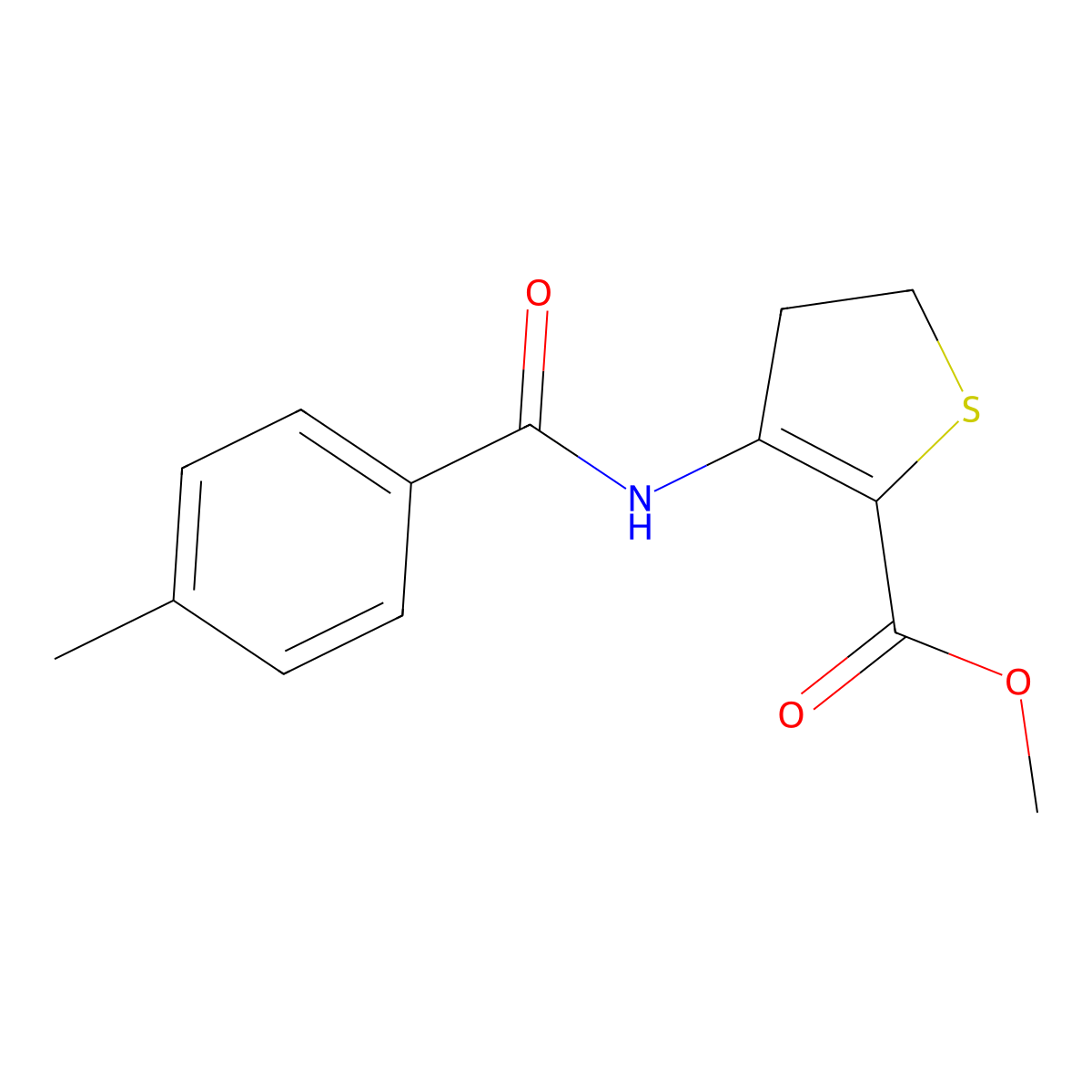 Methyl 3-(4-methylbenzamido)-4,5-dihydrothiophene-2-carboxylate molecular structure, CAS 389065-23-0
