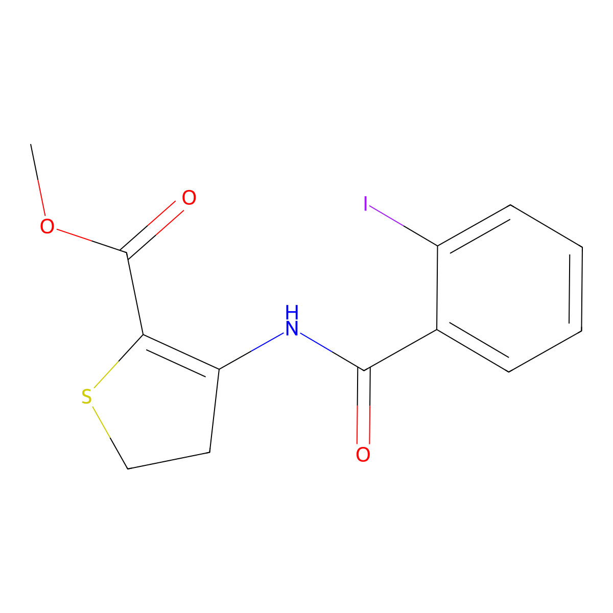 Methyl 3-(2-iodobenzamido)-4,5-dihydrothiophene-2-carboxylate molecular structure, CAS 389065-27-4