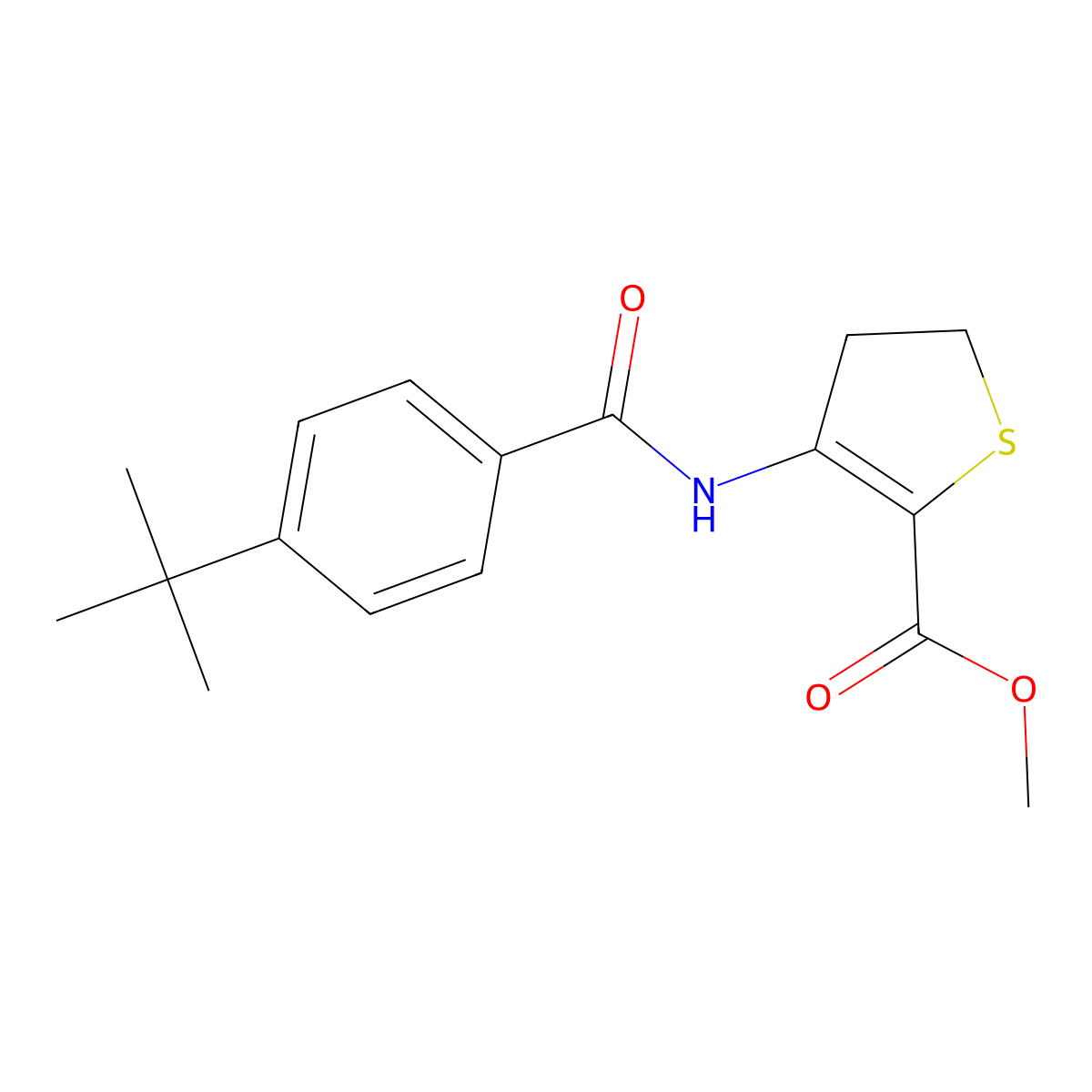 Methyl 3-(4-(tert-butyl)benzamido)-4,5-dihydrothiophene-2-carboxylate molecular structure, CAS 389065-36-5