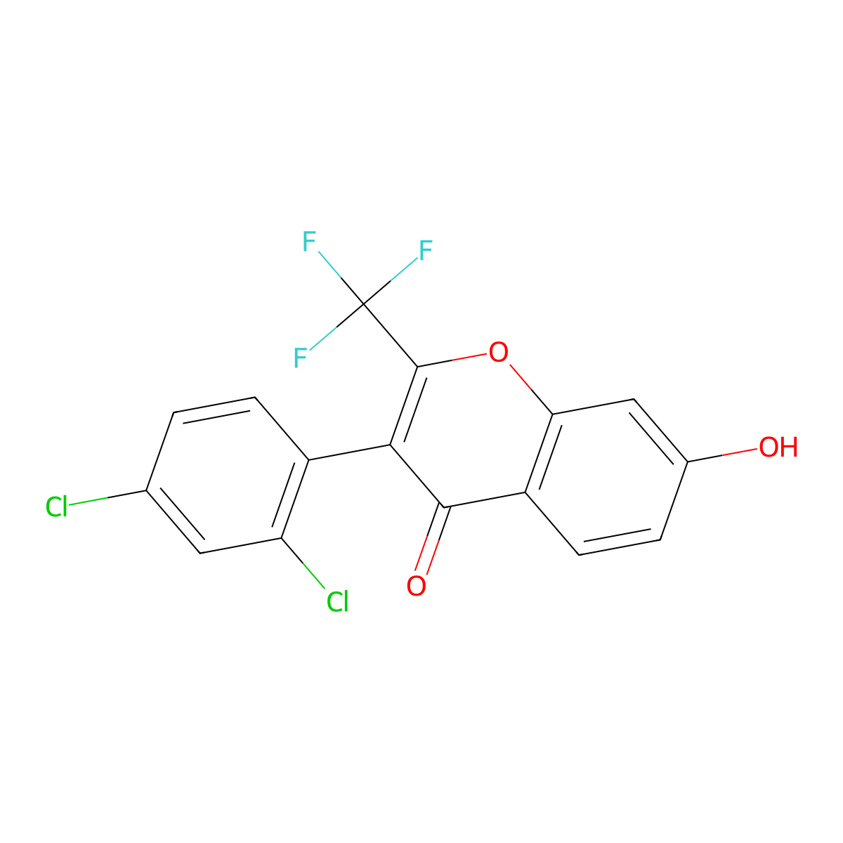 3-(2,4-Dichlorophenyl)-7-hydroxy-2-(trifluoromethyl)chromen-4-one molecular structure, CAS 389069-54-9