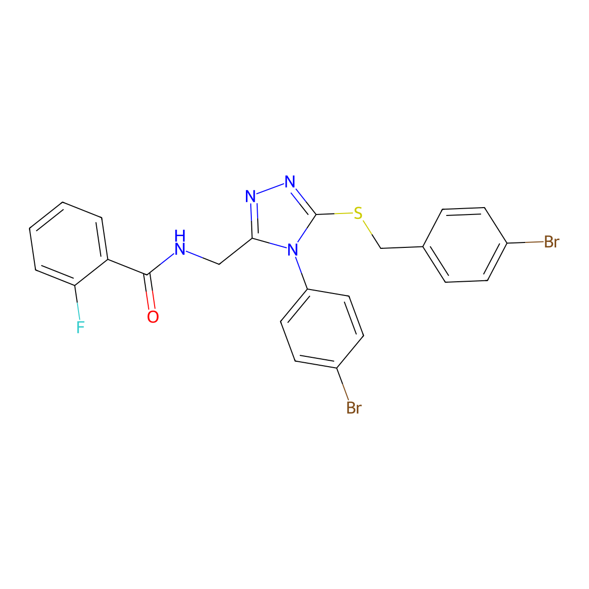 N-((5-((4-bromobenzyl)thio)-4-(4-bromophenyl)-4H-1,2,4-triazol-3-yl)methyl)-2-fluorobenzamide molecular structure, CAS 389070-62-6