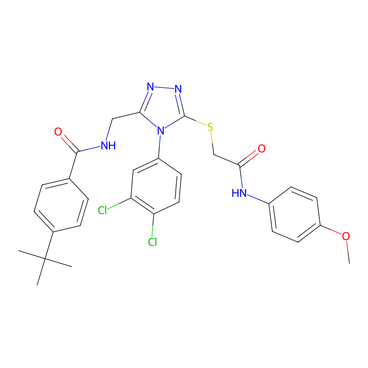 4-tert-butyl-N-[[4-(3,4-dichlorophenyl)-5-[2-(4-methoxyanilino)-2-oxoethyl]sulfanyl-1,2,4-triazol-3-yl]methyl]benzamide molecular structure, CAS 389070-72-8