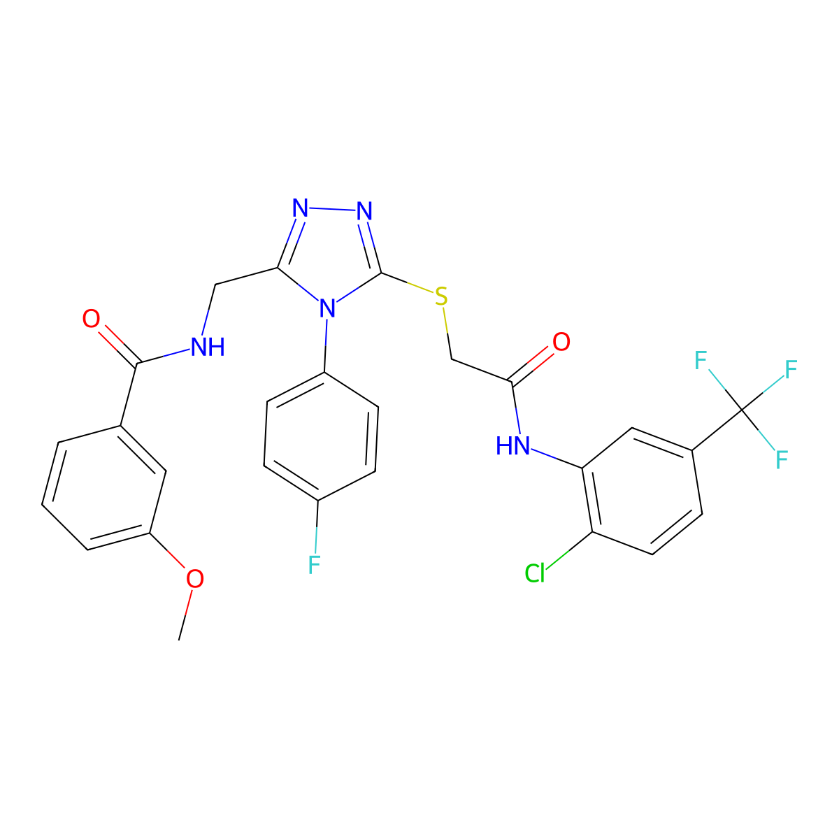 N-((5-((2-((2-chloro-5-(trifluoromethyl)phenyl)amino)-2-oxoethyl)thio)-4-(4-fluorophenyl)-4H-1,2,4-triazol-3-yl)methyl)-3-methoxybenzamide molecular structure, CAS 389070-75-1