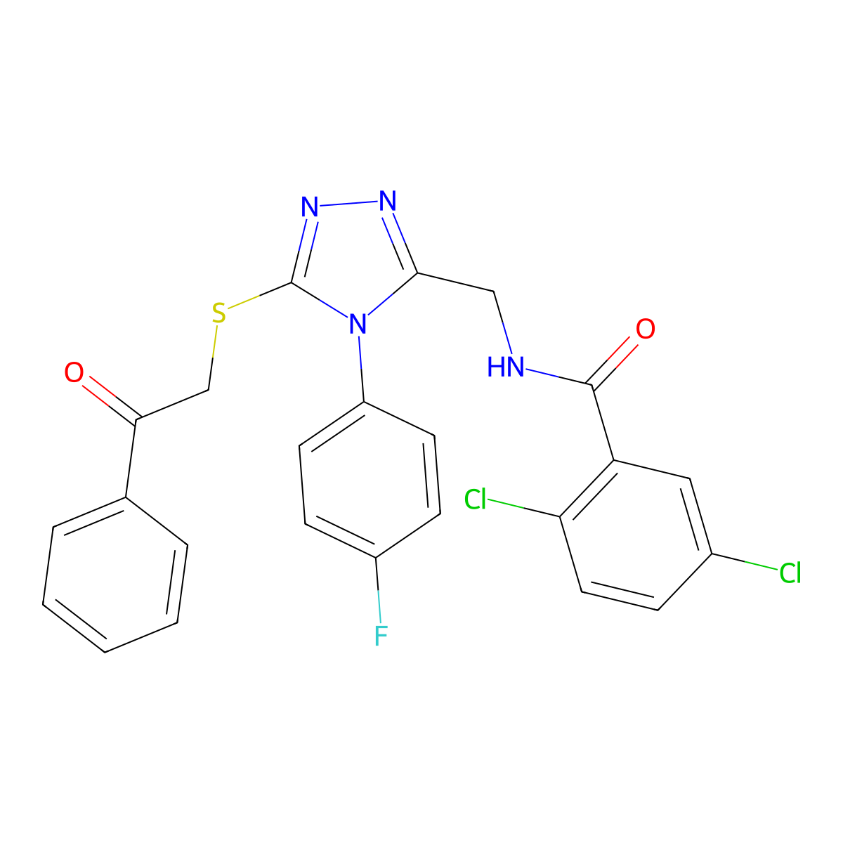 2,5-dichloro-N-[[4-(4-fluorophenyl)-5-phenacylsulfanyl-1,2,4-triazol-3-yl]methyl]benzamide molecular structure, CAS 389070-84-2