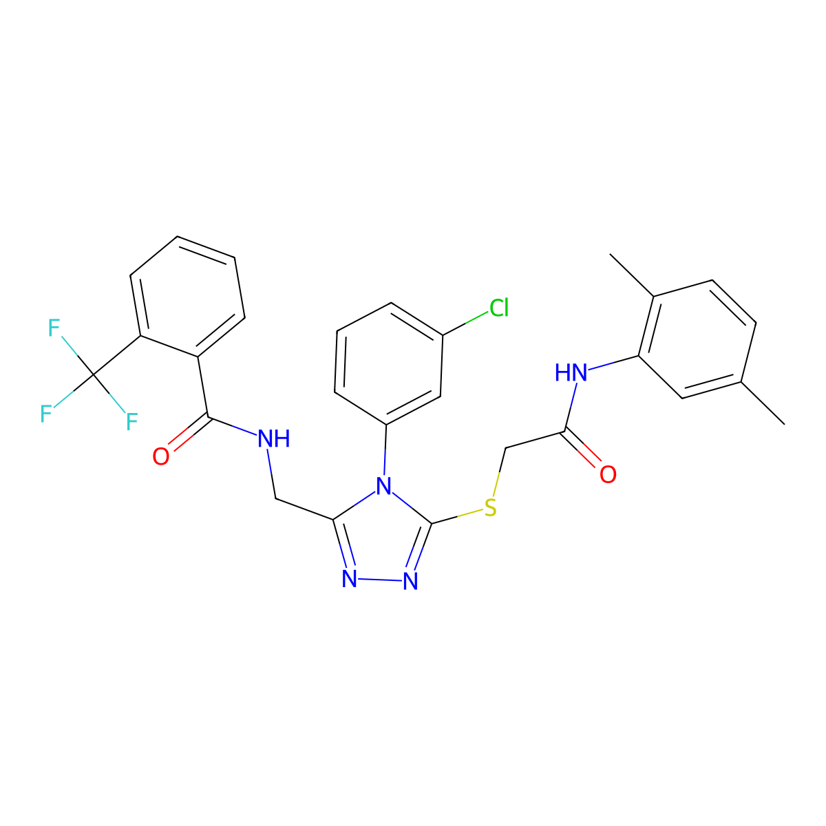 N-[[4-(3-chlorophenyl)-5-[2-(2,5-dimethylanilino)-2-oxoethyl]sulfanyl-1,2,4-triazol-3-yl]methyl]-2-(trifluoromethyl)benzamide molecular structure, CAS 389070-94-4