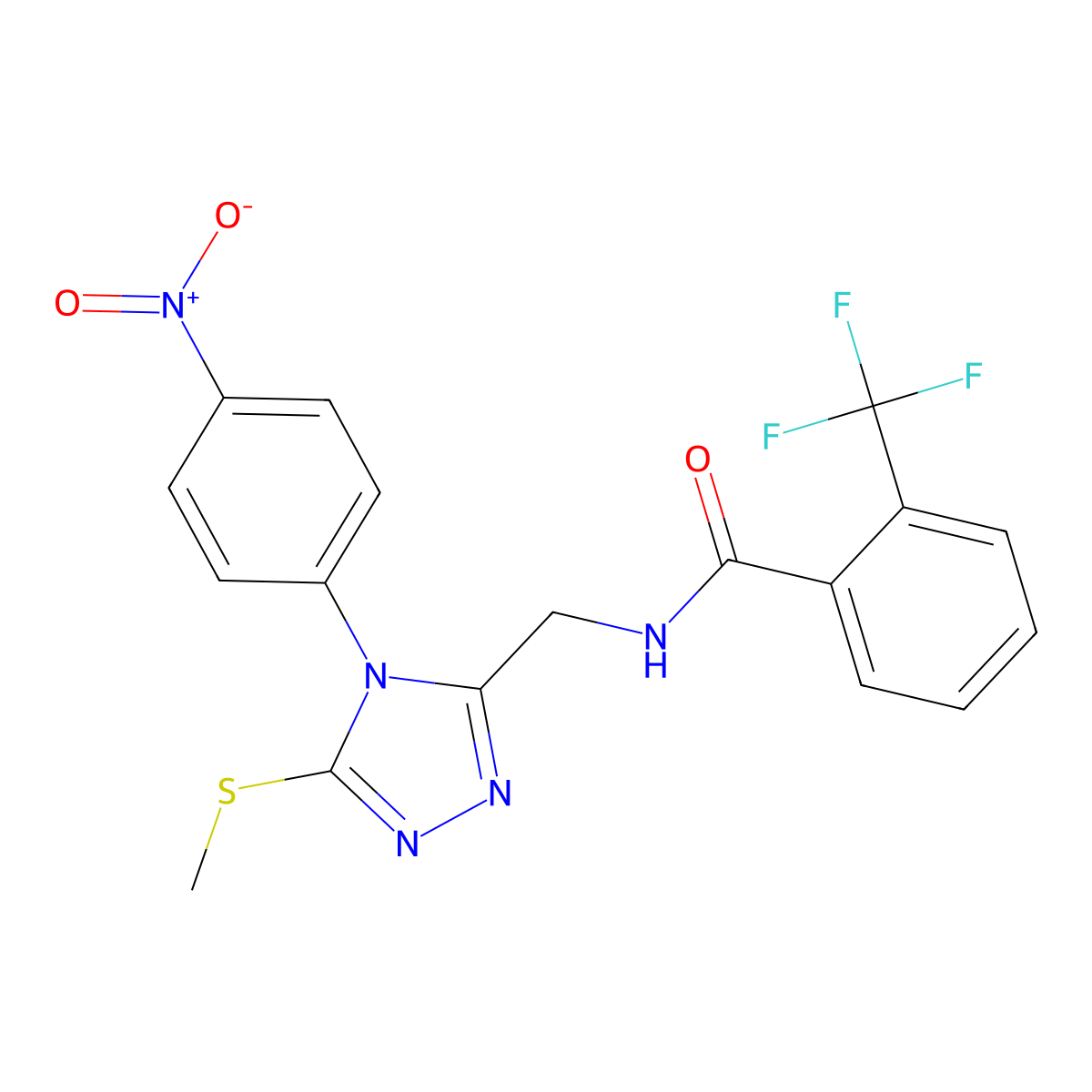 N-[[5-methylsulfanyl-4-(4-nitrophenyl)-1,2,4-triazol-3-yl]methyl]-2-(trifluoromethyl)benzamide molecular structure, CAS 389070-97-7