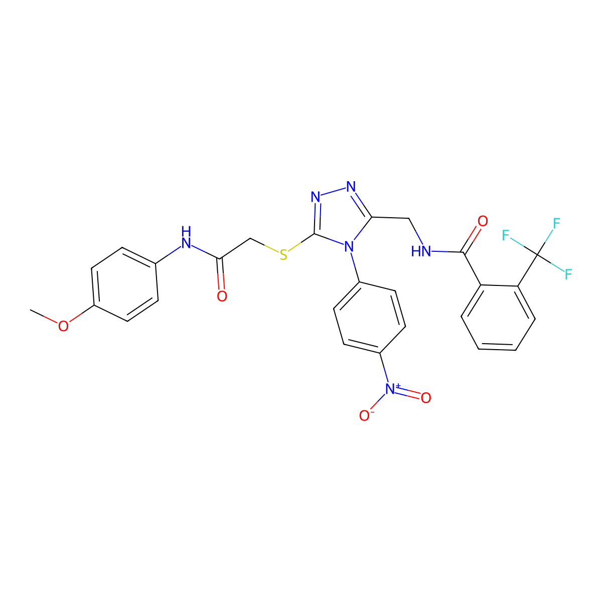 N-{[5-({[(4-methoxyphenyl)carbamoyl]methyl}sulfanyl)-4-(4-nitrophenyl)-4H-1,2,4-triazol-3-yl]methyl}-2-(trifluoromethyl)benzamide molecular structure, CAS 389070-98-8