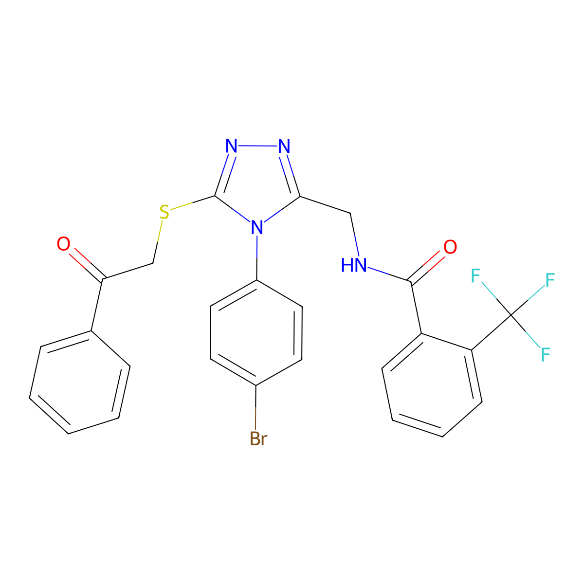 N-[[4-(4-bromophenyl)-5-phenacylsulfanyl-1,2,4-triazol-3-yl]methyl]-2-(trifluoromethyl)benzamide molecular structure, CAS 389071-02-7