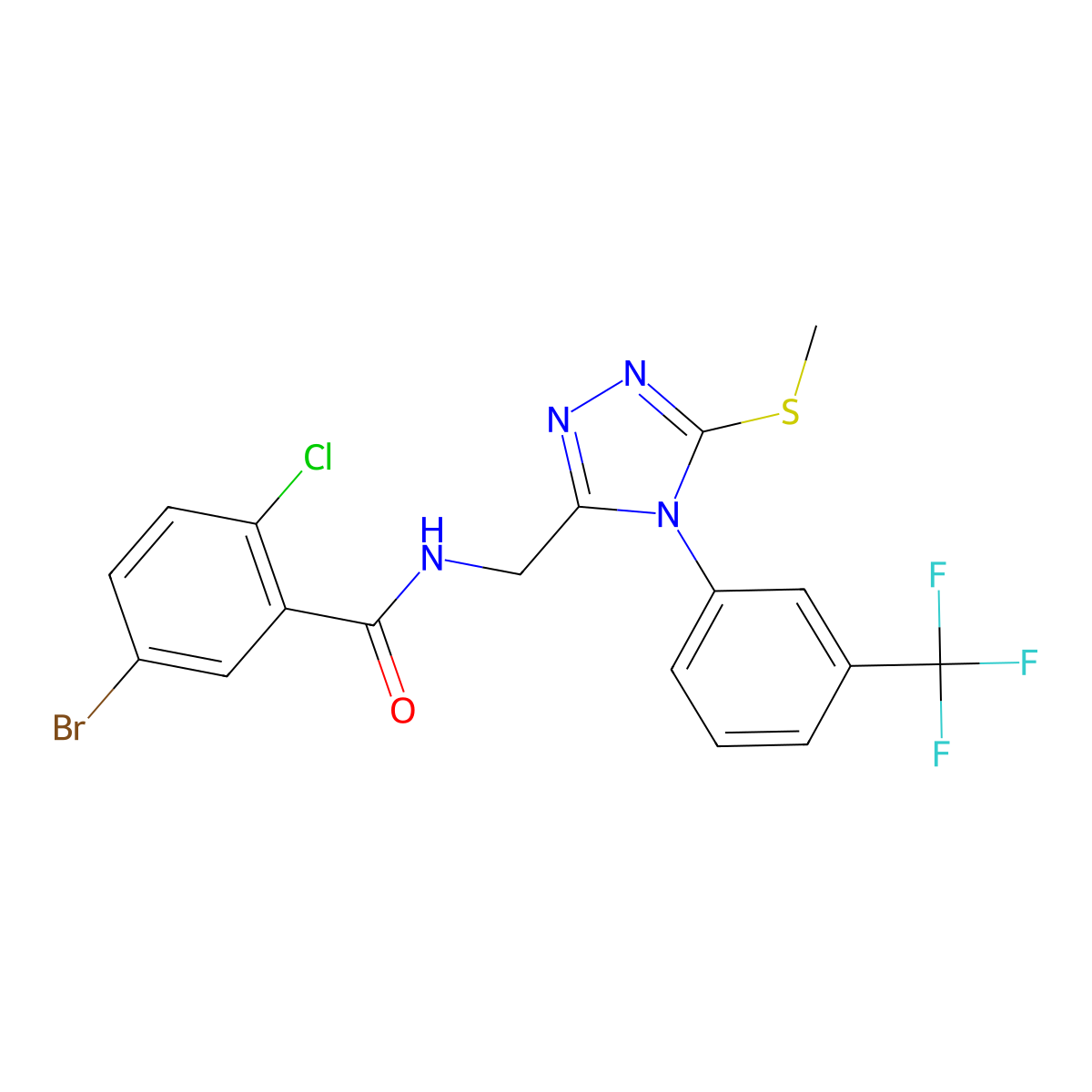 5-bromo-2-chloro-N-[[5-methylsulfanyl-4-[3-(trifluoromethyl)phenyl]-1,2,4-triazol-3-yl]methyl]benzamide molecular structure, CAS 389071-10-7